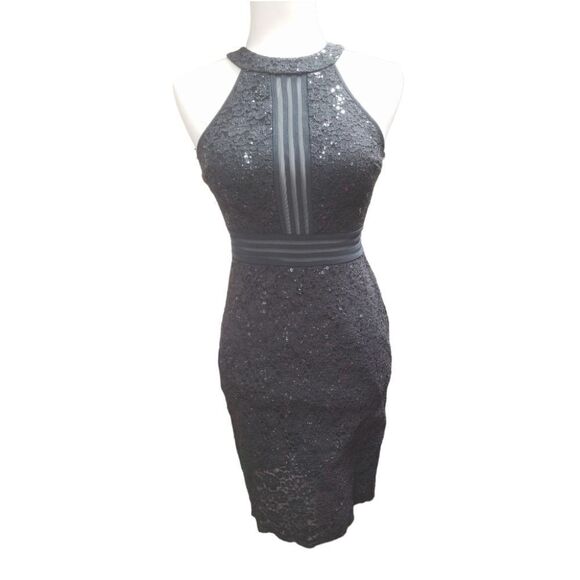 Nightway Halter A-Line Silhoutte Dress Black/Gray EUC SZ 4 - Picture 1 of 7